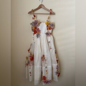 Zimmermann New Postcard Midi Dress Floral Applique White Size 1